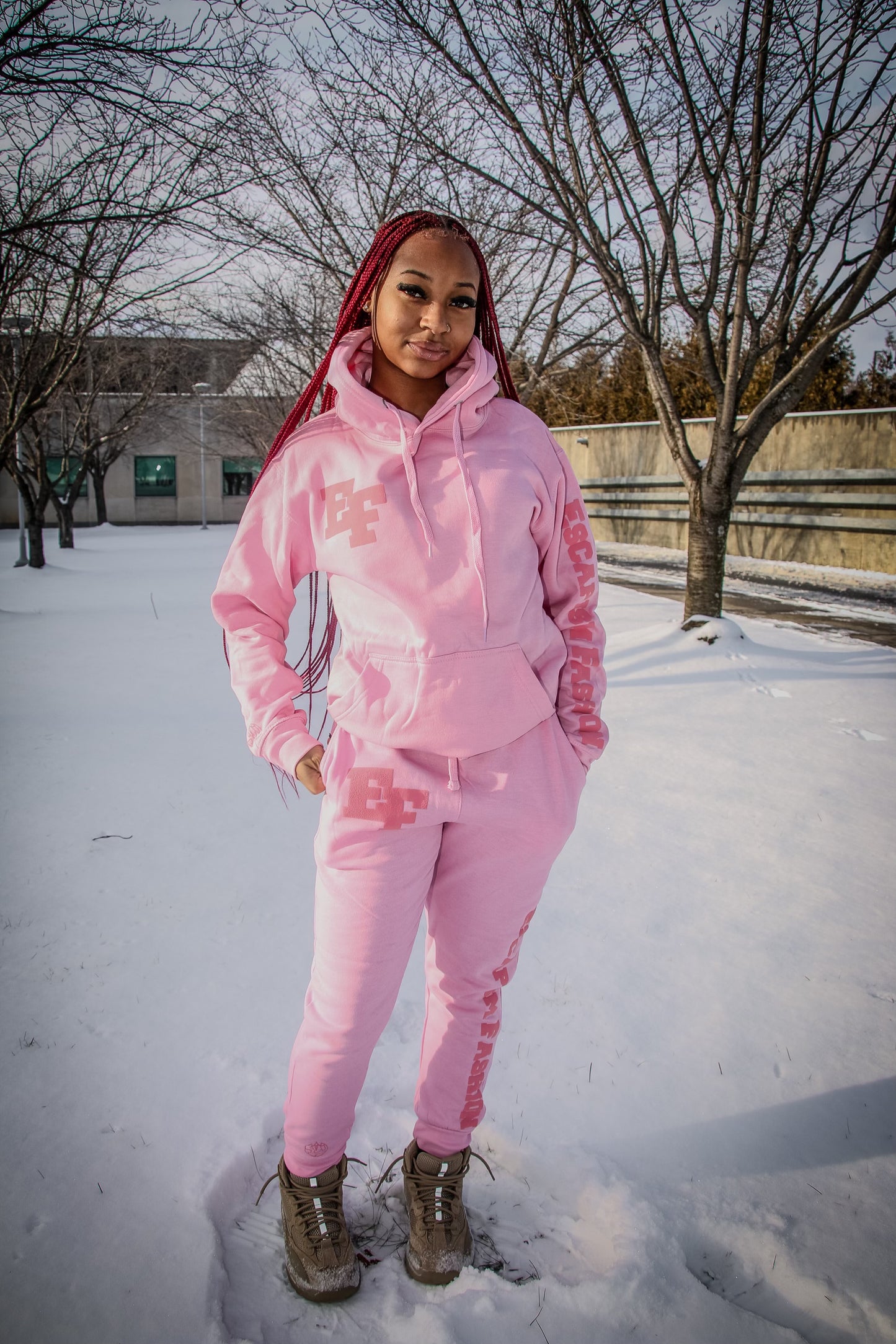 *PRE-ORDER* Pink EF" Puff Print Sweatsuit