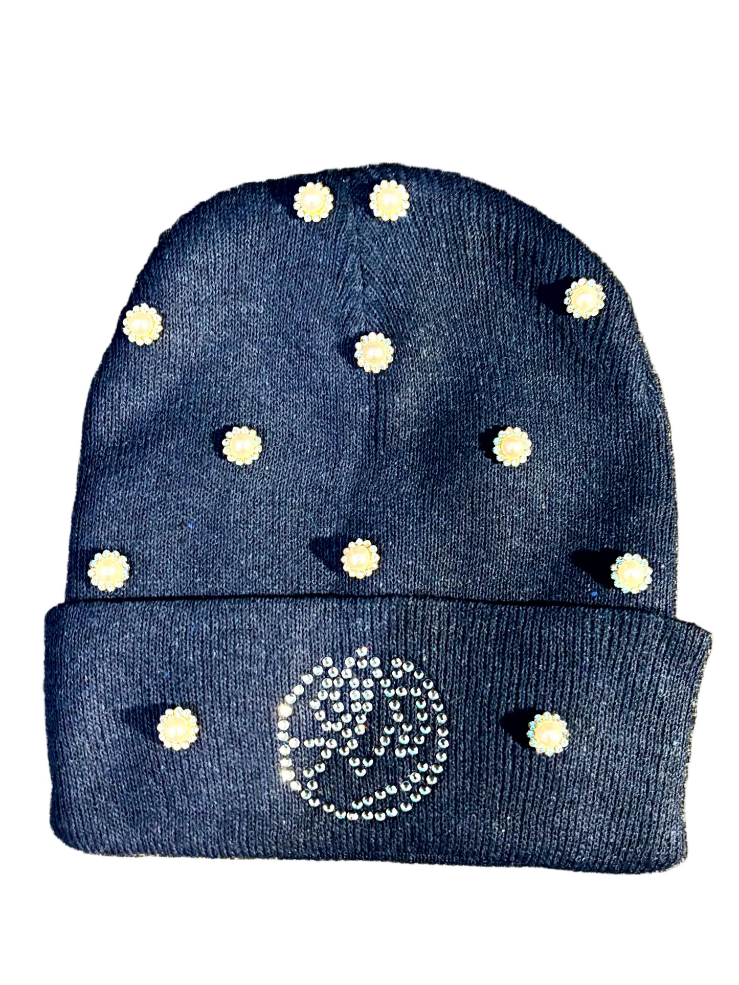 Navy Rhinestone Escapism Logo Beanies